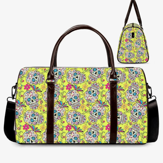 Sugar skull girl weekender bags, sugar skull Overnight Bag, mexico Canvas Weekend Travel Bag, floral skull monogrammed bag candy skull purse