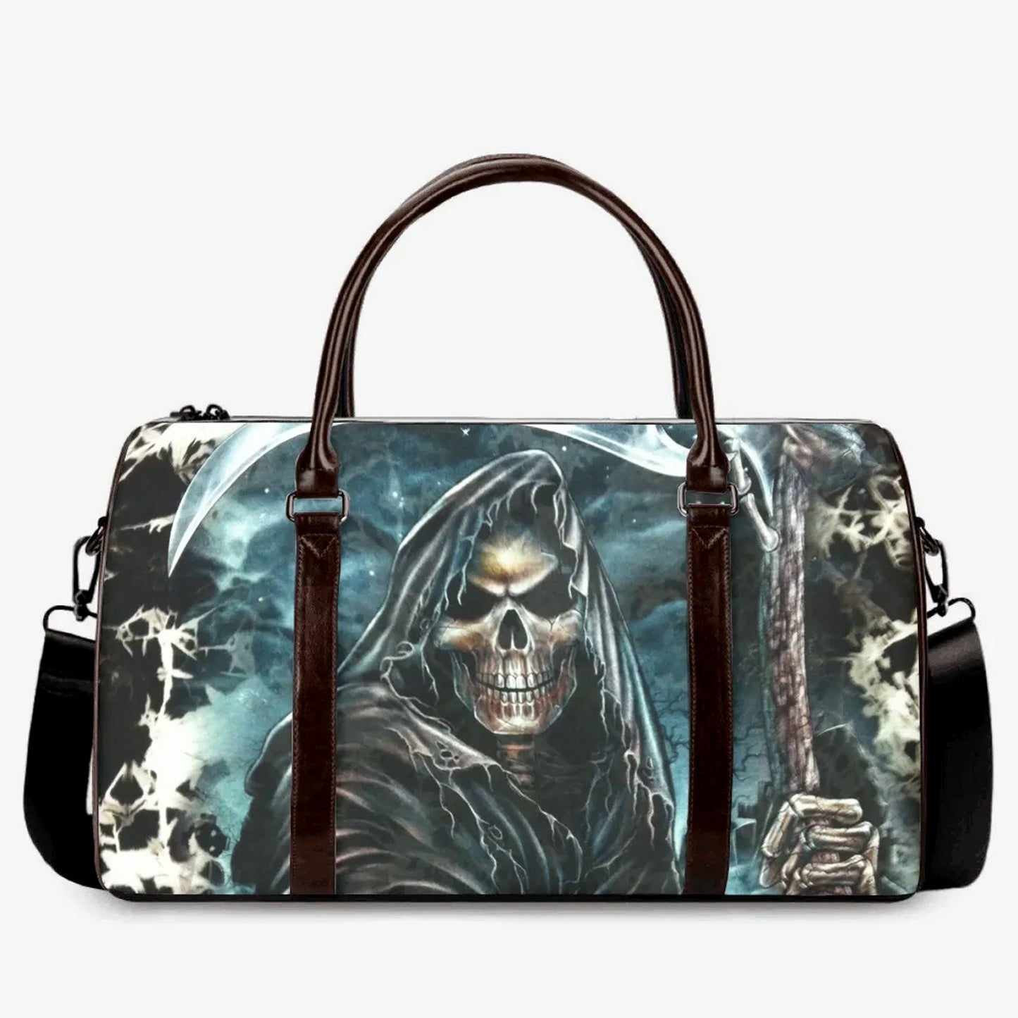 Motorcycle skull Canvas Weekend Travel Bag, skull in fire weekender bags flower skull duffel bag skull in fire large travel bag shoulder bag