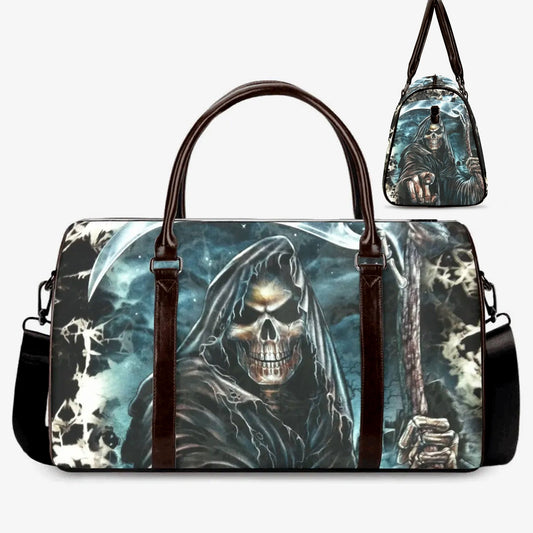 Motorcycle skull Canvas Weekend Travel Bag, skull in fire weekender bags flower skull duffel bag skull in fire large travel bag shoulder bag