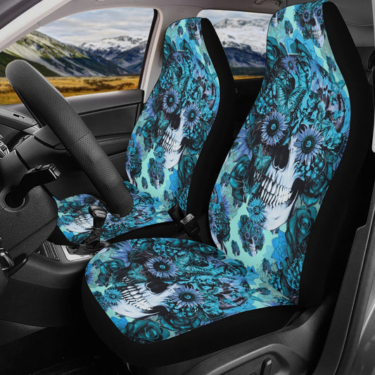 Rose skull car mat, punisher skull car protector, rose skull seat cover protector, death skull truck seat cover, floral skull car mat floor