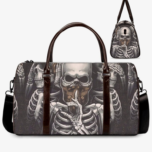 No see no hear no speak skull Canvas Weekend Travel Bag, horror handbag, flaming skull Carry on Weekender Overnight Bag skull Overnight Bag
