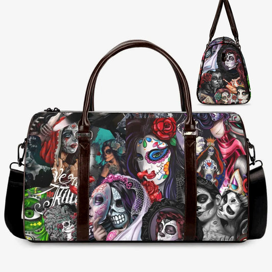 Mexican skull girl duffel bag, sugar skull girl Vacation Holidays Travel Bag floral sugar skull Overnight Bag cinco de mayo skull travel bag