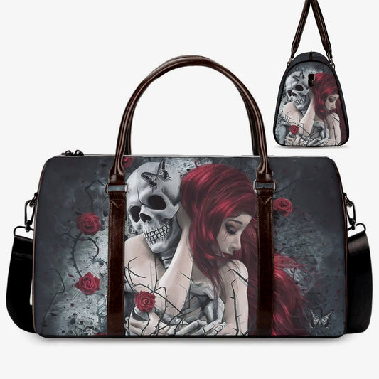 Grim reaper large travel bag, skull in fire handbag, christmas skull monogrammed bag, gothic skull shoulder bag, horror Carry On Bag handbag