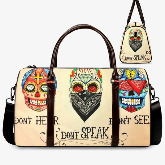 Calaveras skull travel bag, dia de los muertos skull travel bag, dia de los muertos skull weekender bags, floral skull handbag, floral bag