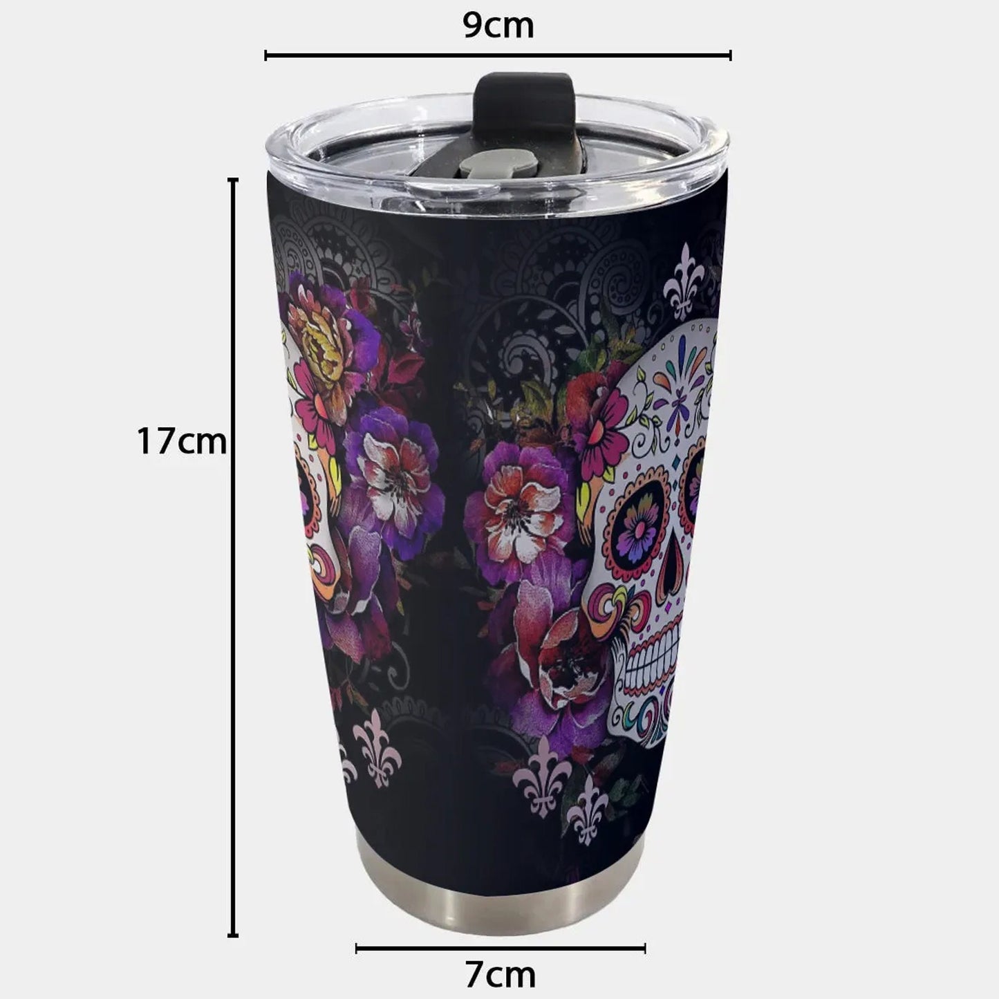Candy skull cup, mexico beer mug, dia de los muertos skull travel mug, dia de los muertos skull cup sugar skull freezer Mug, sugar skull cup