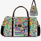 Flower skull large travel bag, goth Canvas Weekend Travel Bag, christmas skull large travel bag, flower skull monogrammed bag, flaming skull