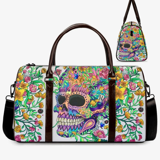 Flower skull large travel bag, goth Canvas Weekend Travel Bag, christmas skull large travel bag, flower skull monogrammed bag, flaming skull