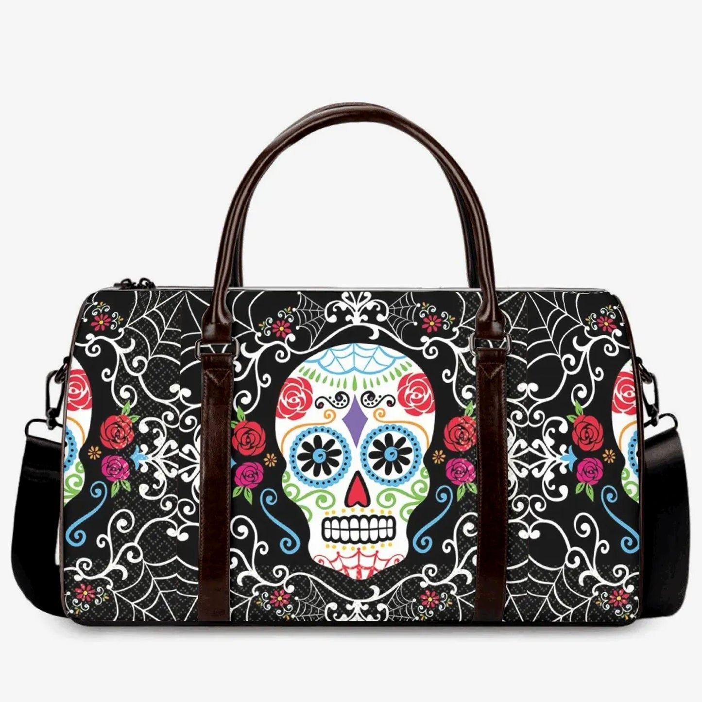 Mexican skull monogrammed bag, sugar skull girl duffel bag, mexico large travel bag, floral skull Carry on Weekender Overnight Bag handbag