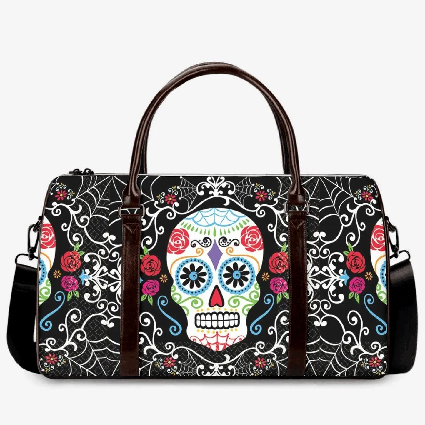 Mexican skull monogrammed bag, sugar skull girl duffel bag, mexico large travel bag, floral skull Carry on Weekender Overnight Bag handbag