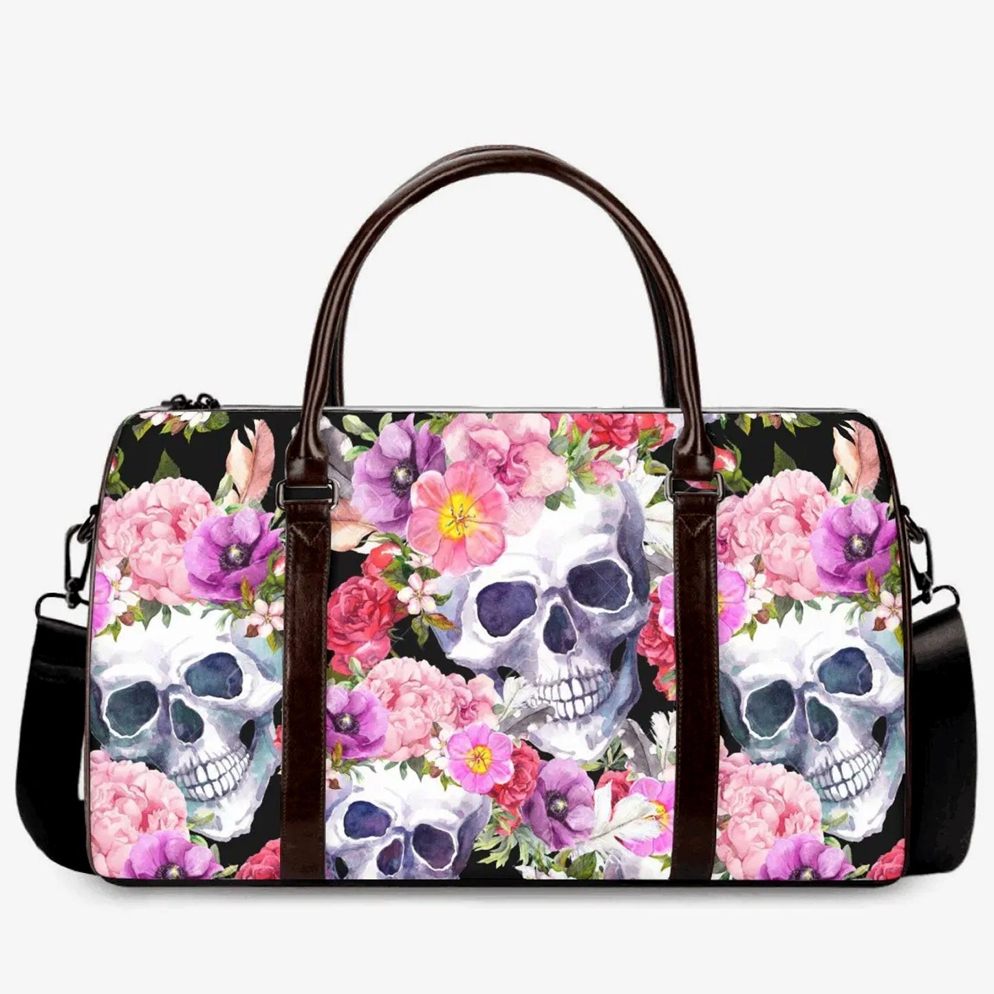 Flower skull Hospital Bag, floral skull Overnight Bag, goth Hospital Bag, halloween weekender bags, motorcycle skull Hospital Bag, skull bag
