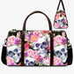 Flower skull Hospital Bag, floral skull Overnight Bag, goth Hospital Bag, halloween weekender bags, motorcycle skull Hospital Bag, skull bag