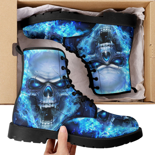 Flaming skull winter boots, rose skull unisex shoes, death skull boots, horror waterproof boot, skull ankle Boots, flaming skull shoes boots