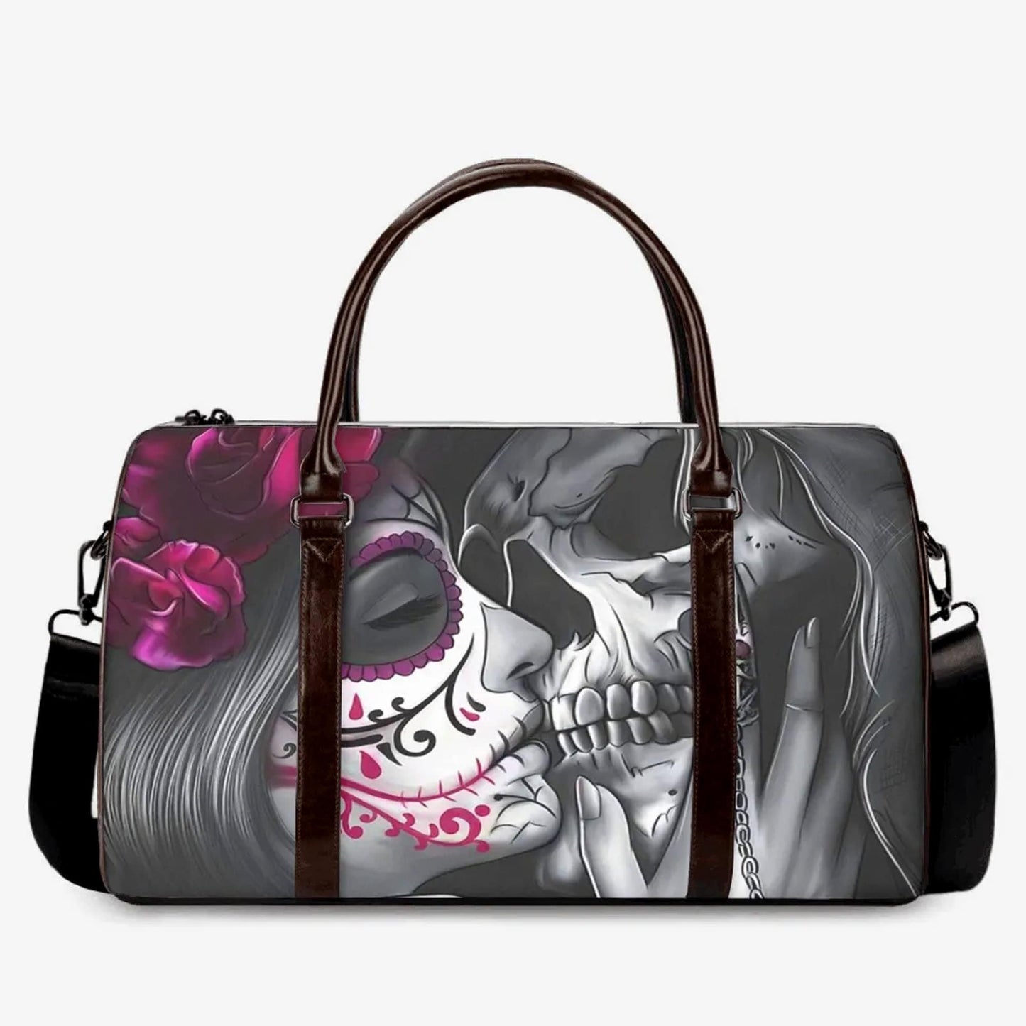 Sugar skull shoulder bag, cinco de mayo skull Overnight Bag, day of the dead handbag, floral sugar skull travel bag, floral skull duffel bag