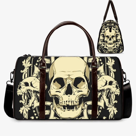 Halloween travel bag, flame skull handbag, horror Carry On Bag, flower skull Vacation Holidays Travel Bag, floral skull travel bag handbag