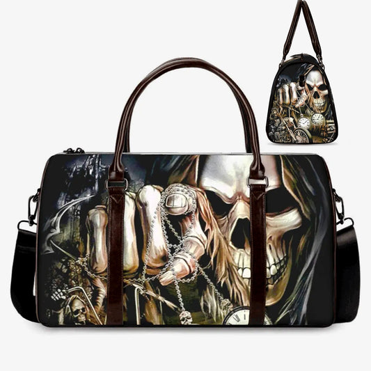 Biker skull large travel bag, floral skull weekender bags, motorcycle skull shoulder bag, christmas skull large travel bag, motorcycle skull