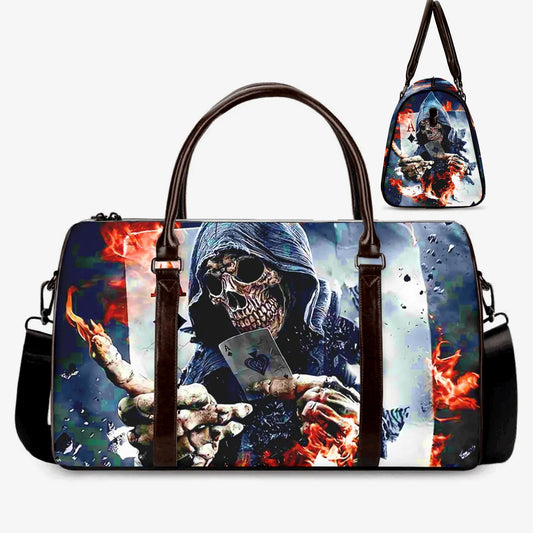 Grim reaper skull large travel bag, floral skull Carry on Weekender Overnight Bag, gothic skeleton Hospital Bag, floral skull Canvas bags