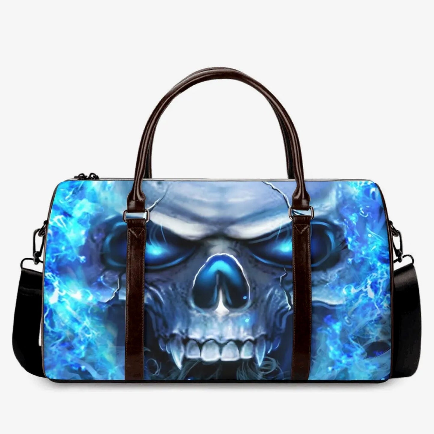 Flame skull Vacation Holidays Travel Bag, biker skull large travel bag, biker skull travel bag, flower skull handbag, rose skull Canvas bag
