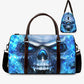 Flame skull Vacation Holidays Travel Bag, biker skull large travel bag, biker skull travel bag, flower skull handbag, rose skull Canvas bag