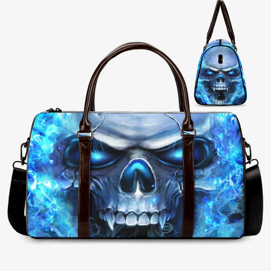 Flame skull Vacation Holidays Travel Bag, biker skull large travel bag, biker skull travel bag, flower skull handbag, rose skull Canvas bag