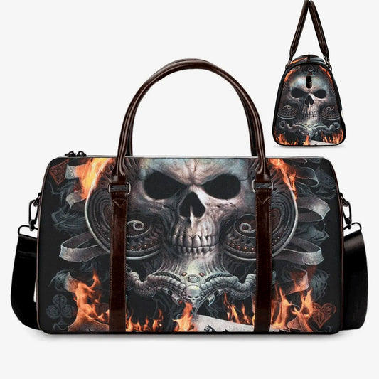 Grim reaper weekender bags, motorcycle skull handbag, flower skull Vacation Holidays Travel Bag, floral skull large travel bag skull handbag