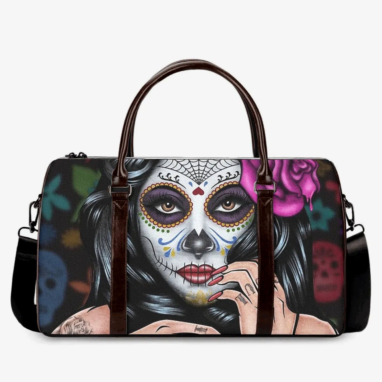 Sugar skull travel bag, day of the dead shoulder bag, floral skull Canvas Weekend Travel Bag floral sugar skull monogrammed bag shoulder bag