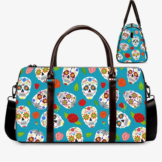 Mexican skull Hospital Bag, floral skull Carry On Bag, calaveras skull weekender bags, floral sugar skull duffel bag, mexico shoulder bags
