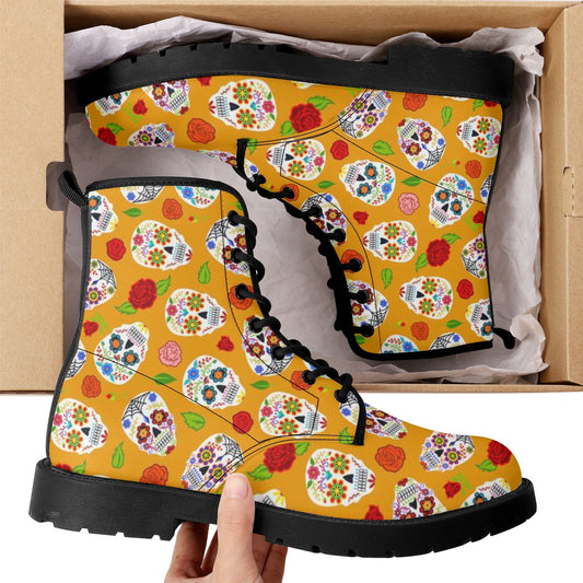 Candy skull winter boots, floral skull winter boots, dia de los muertos skull ankle booties, sugar skull girl ankle Boots floral skull boots