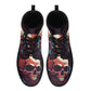 Goth unisex shoes, evil waterproof shoes, skull in fire shoes, rose skull boots for men women, flame skull ankle Boots, death skull shoes