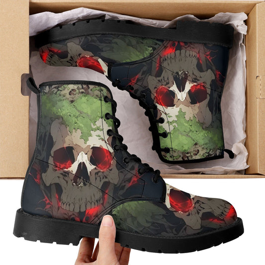 Biker skull waterproof Lace Up Anti-Slip platform nooties, rose skull men women boots, death skull men women shoes floral skull winter boots