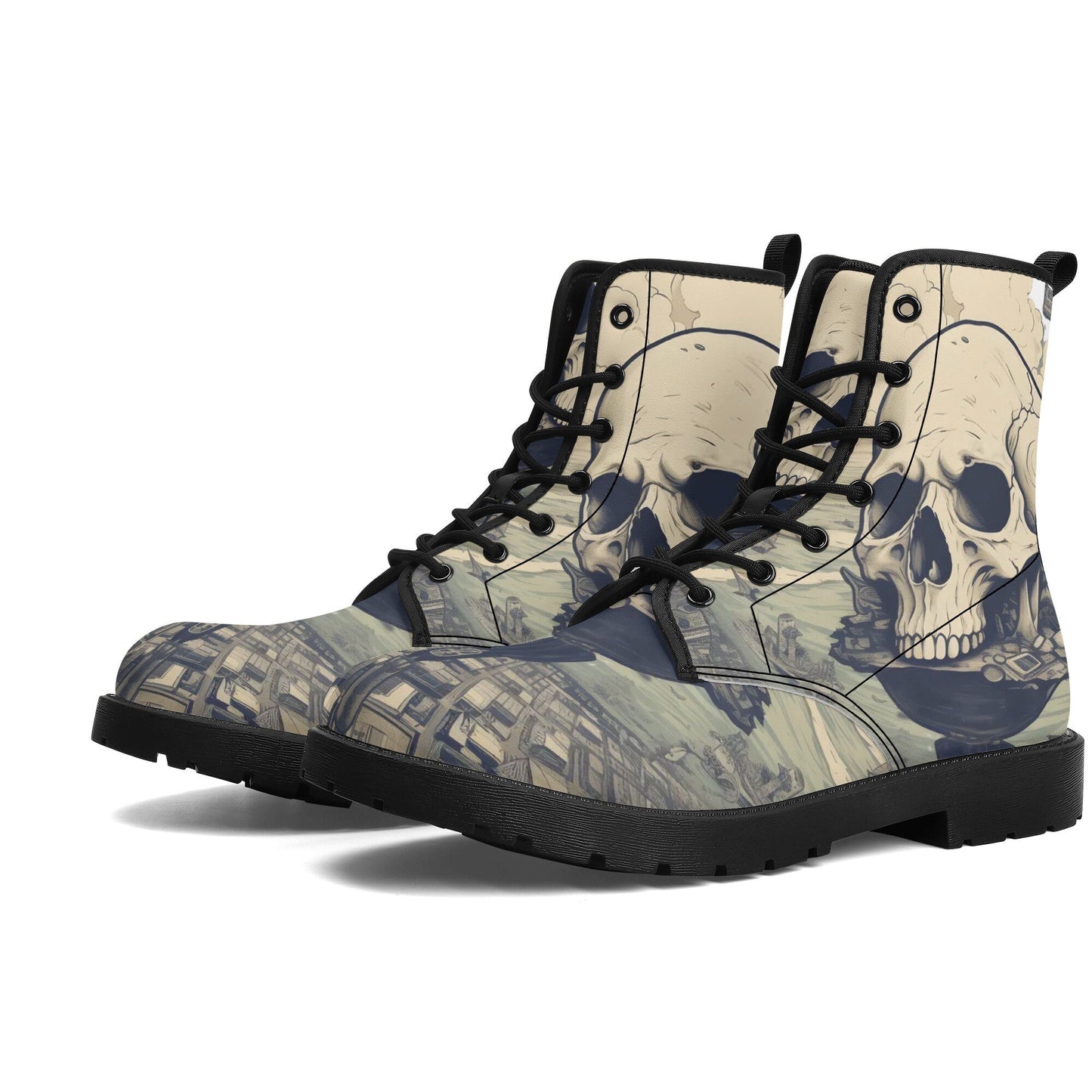 Evil unisex shoes, goth waterproof boot, flower skull waterproof Lace Up Anti-Slip platform nooties, skull in fire waterproof boot shoes