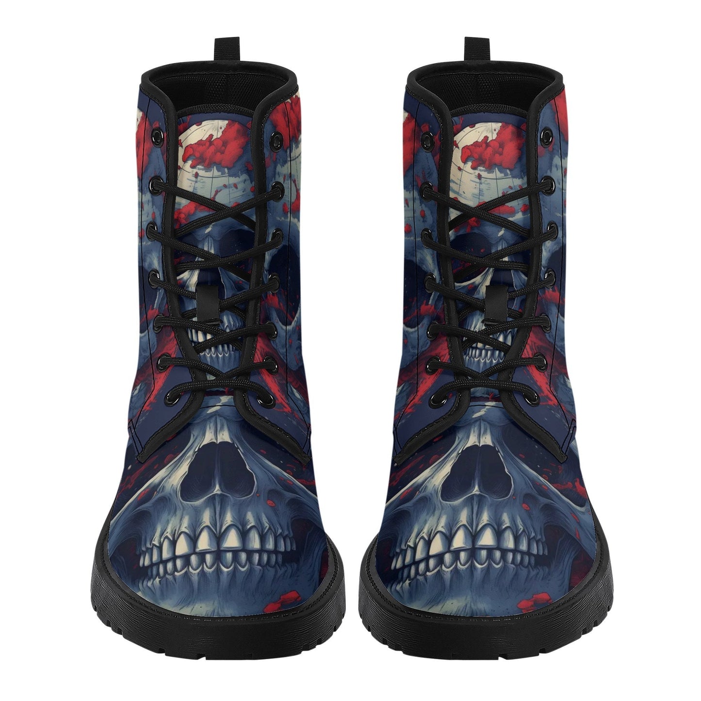Flaming skull men women boots, skeleton waterproof Lace Up Anti-Slip platform nooties, skeleton combat boots flower skull unisex boots shoes