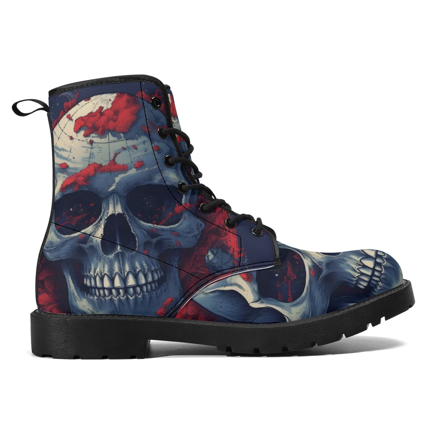 Flaming skull men women boots, skeleton waterproof Lace Up Anti-Slip platform nooties, skeleton combat boots flower skull unisex boots shoes