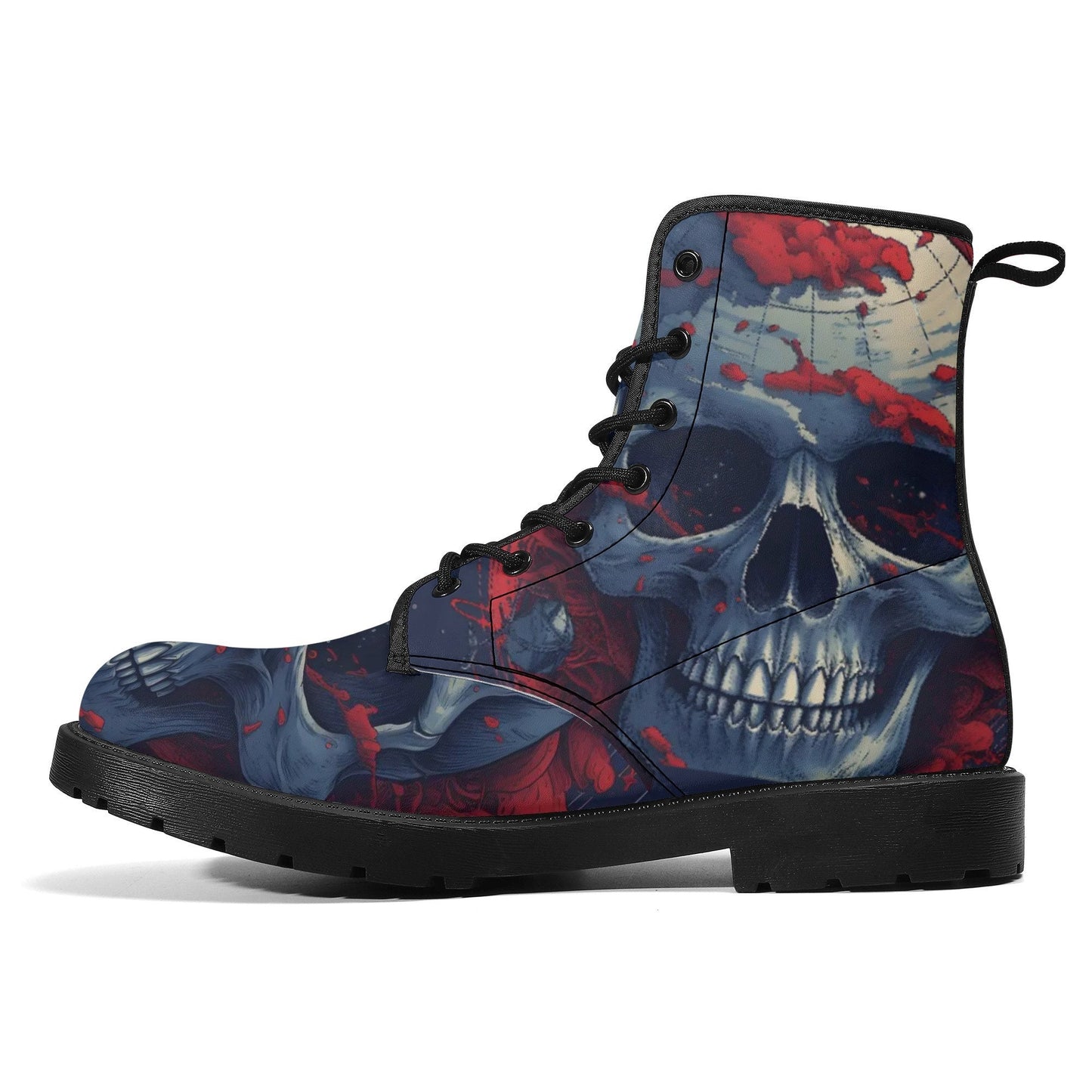Flaming skull men women boots, skeleton waterproof Lace Up Anti-Slip platform nooties, skeleton combat boots flower skull unisex boots shoes