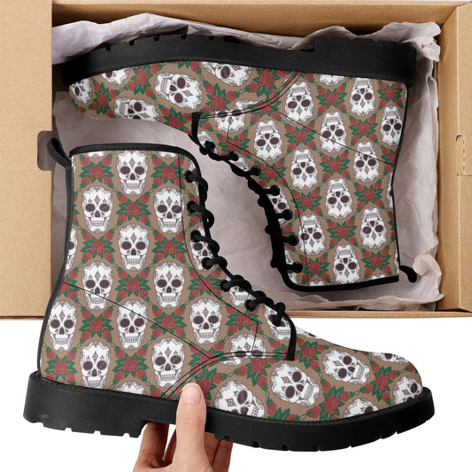 Floral sugar skull waterproof shoes, cinco de mayo skull boots, dia de los muertos skull boots, mexican skull unisex shoes skull boots shoes