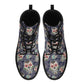 Floral sugar skull men women shoes, day of the dead fashion leather boots, floral skull ankle Boots, cinco de mayo skull boots, floral skull