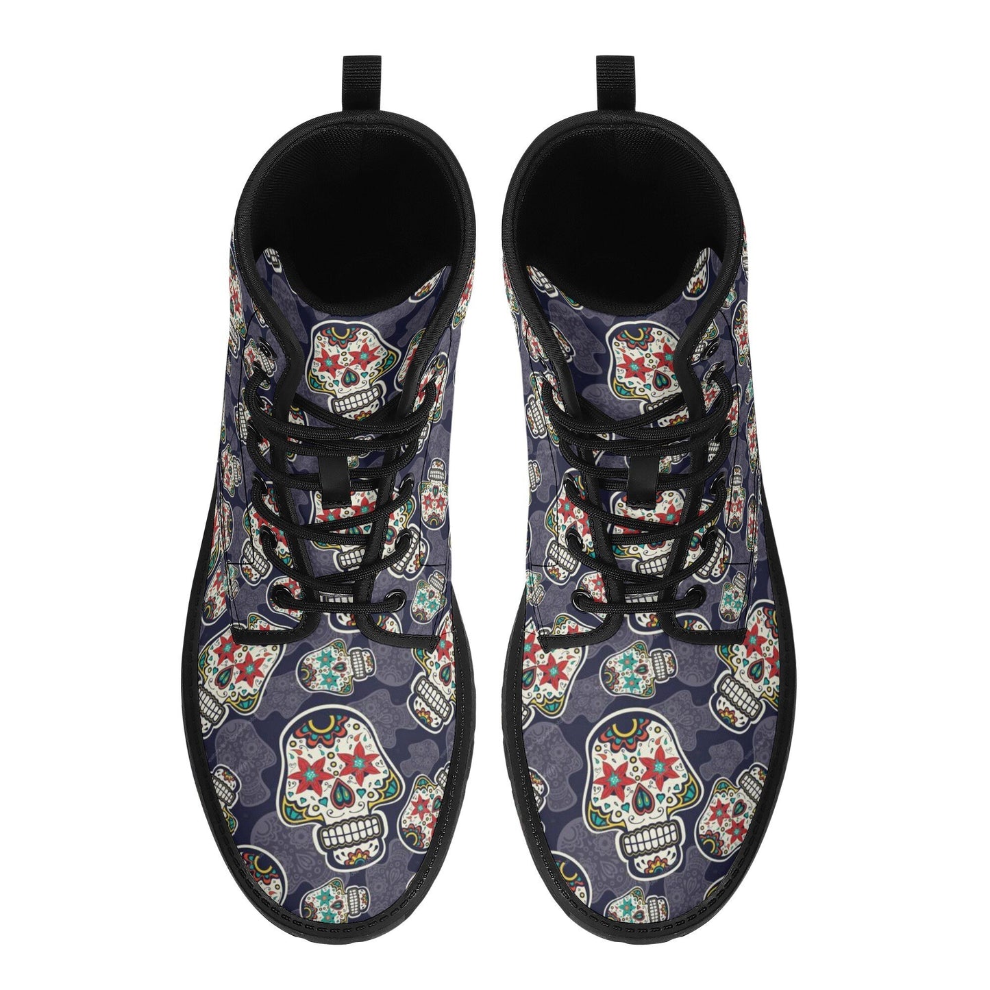 Floral sugar skull men women shoes, day of the dead fashion leather boots, floral skull ankle Boots, cinco de mayo skull boots, floral skull