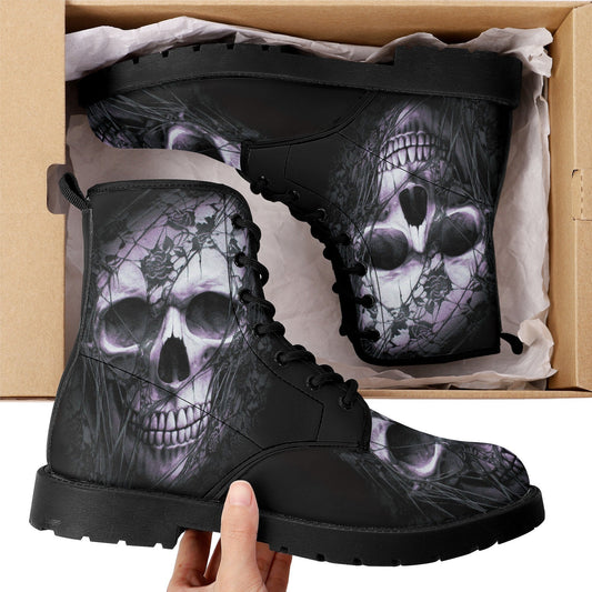 Goth fashion leather boots, flame skull boots, biker skull boots for men women, evil ankle booties, skeleton ankle Boots, gothic skull boots