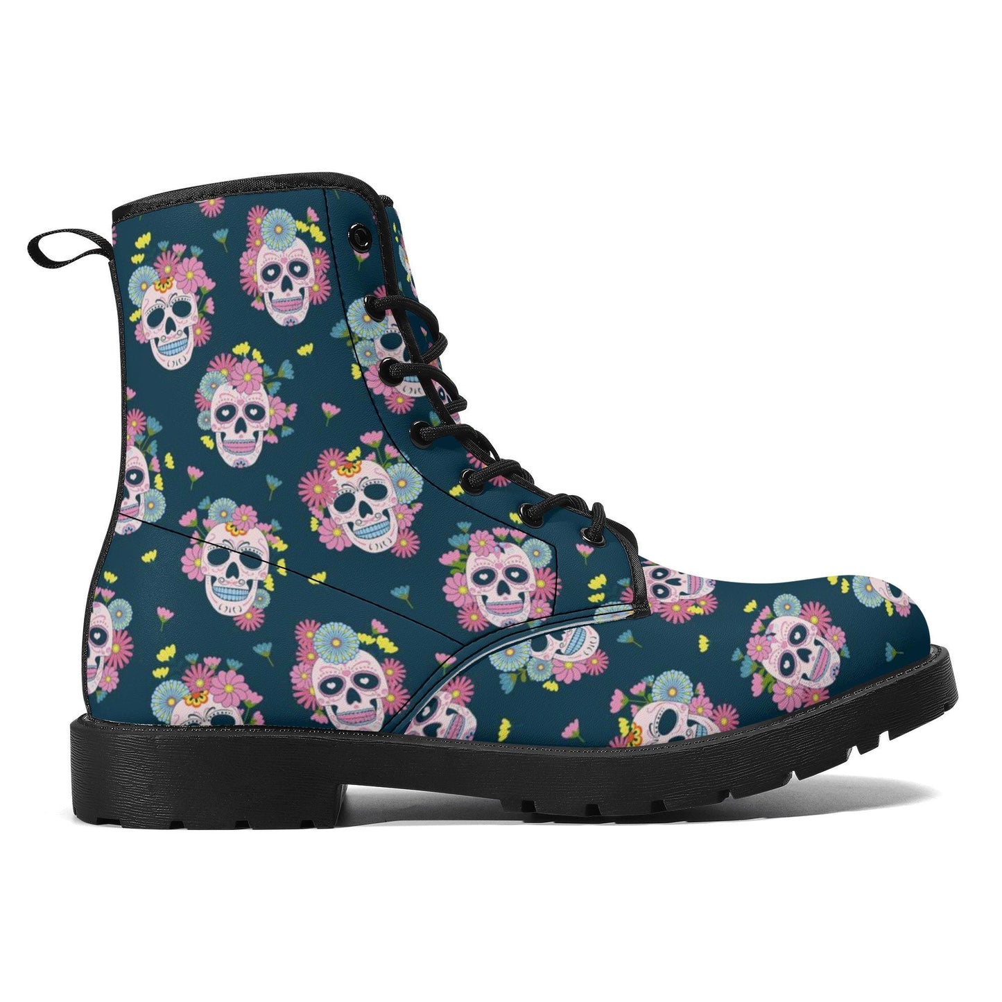 Floral skull men women boots, sugar skull girl men women boots, sugar skull winter boots, floral skull boots, mexican skull men women boots