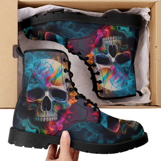 Colorful skull combat boots, motorcycle skull boots, halloween shoes, gothic skull men women boots, gothic skull men women boots skull boots