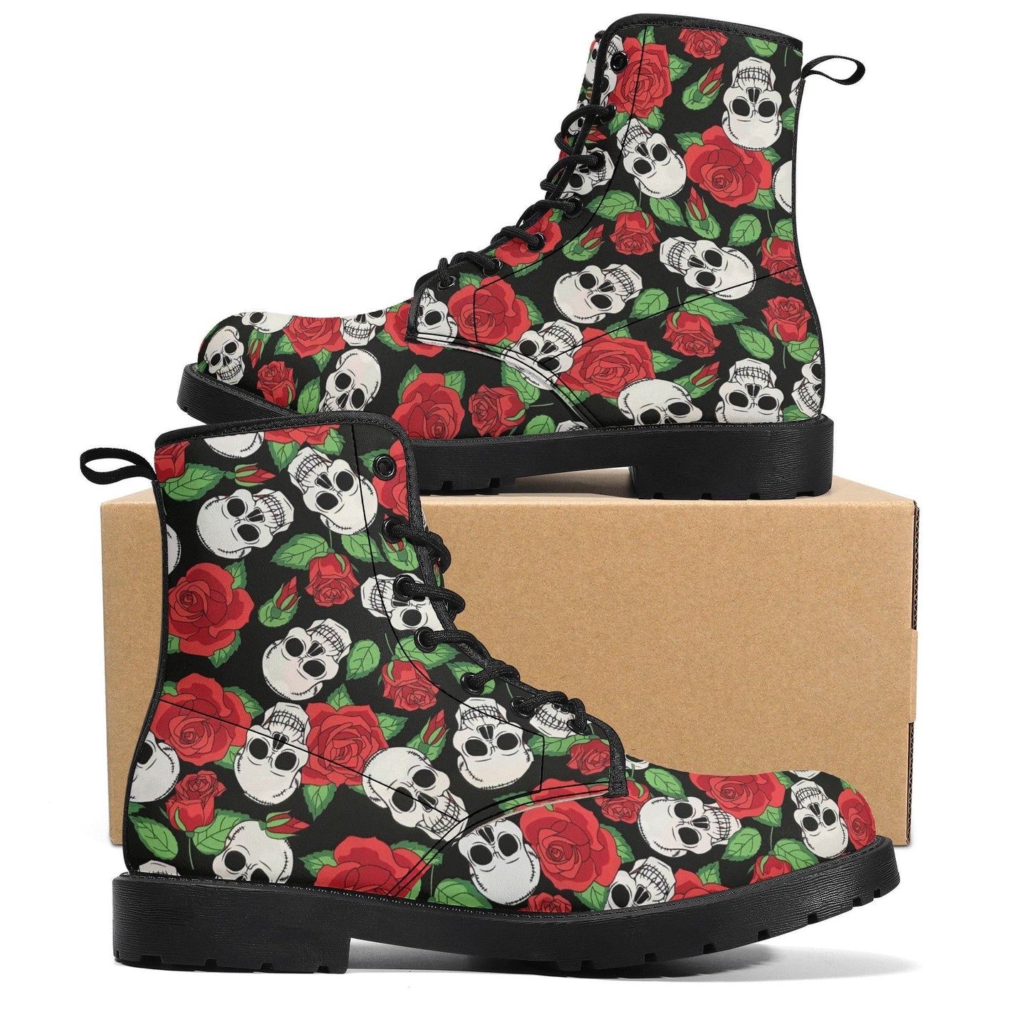 Floral skull unisex shoes, grim reaper unisex shoes, biker skull waterproof boot, rose skull waterproof boot, death skull waterproof boots