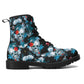 Flower skull ankle booties, christmas skull ankle booties, flame skull winter boots, floral skull unisex shoes, rose skull ankle Boots shoes