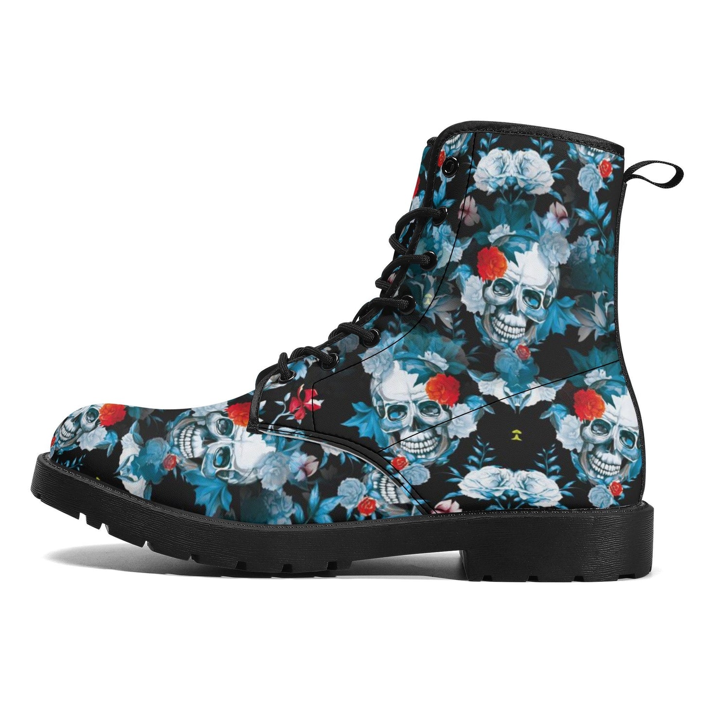 Flower skull ankle booties, christmas skull ankle booties, flame skull winter boots, floral skull unisex shoes, rose skull ankle Boots shoes
