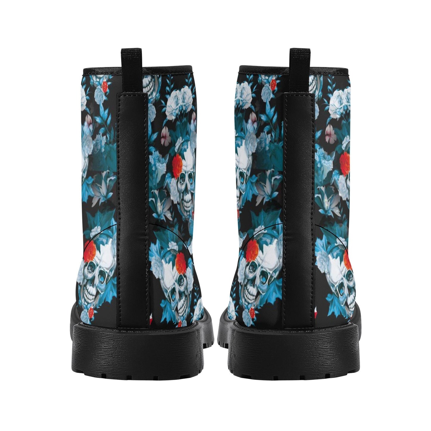 Flower skull ankle booties, christmas skull ankle booties, flame skull winter boots, floral skull unisex shoes, rose skull ankle Boots shoes