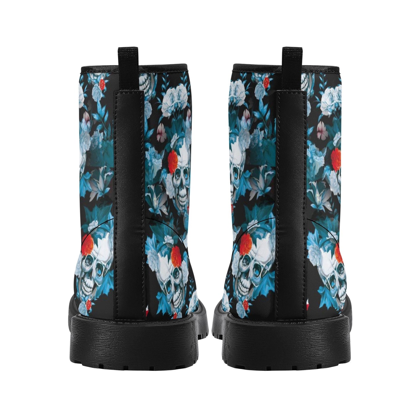 Flower skull ankle booties, christmas skull ankle booties, flame skull winter boots, floral skull unisex shoes, rose skull ankle Boots shoes