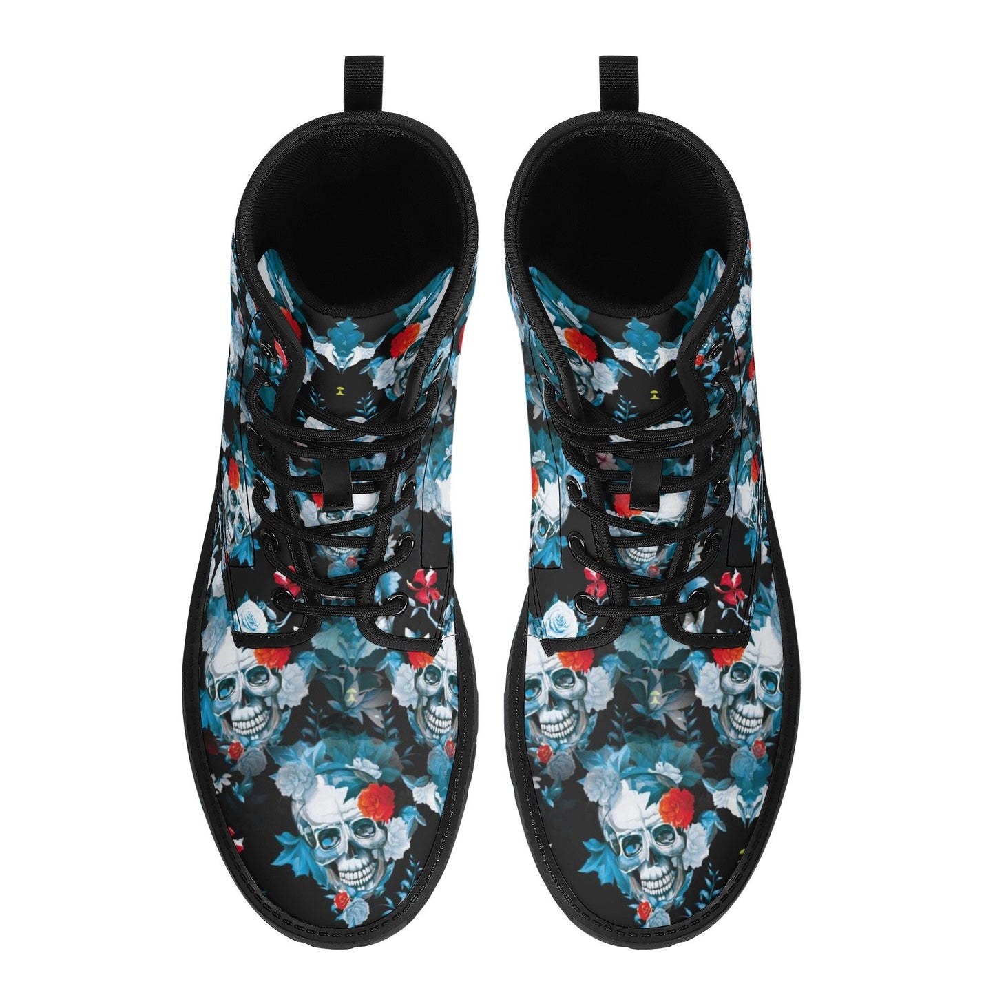 Flower skull ankle booties, christmas skull ankle booties, flame skull winter boots, floral skull unisex shoes, rose skull ankle Boots shoes