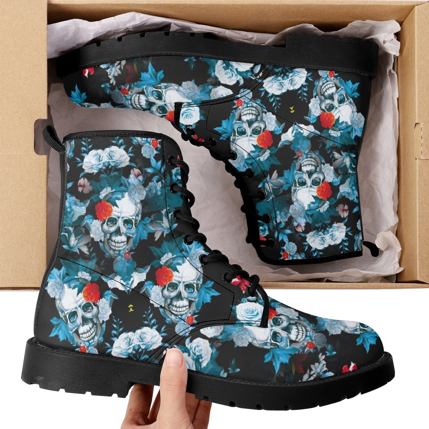 Flower skull ankle booties, christmas skull ankle booties, flame skull winter boots, floral skull unisex shoes, rose skull ankle Boots shoes