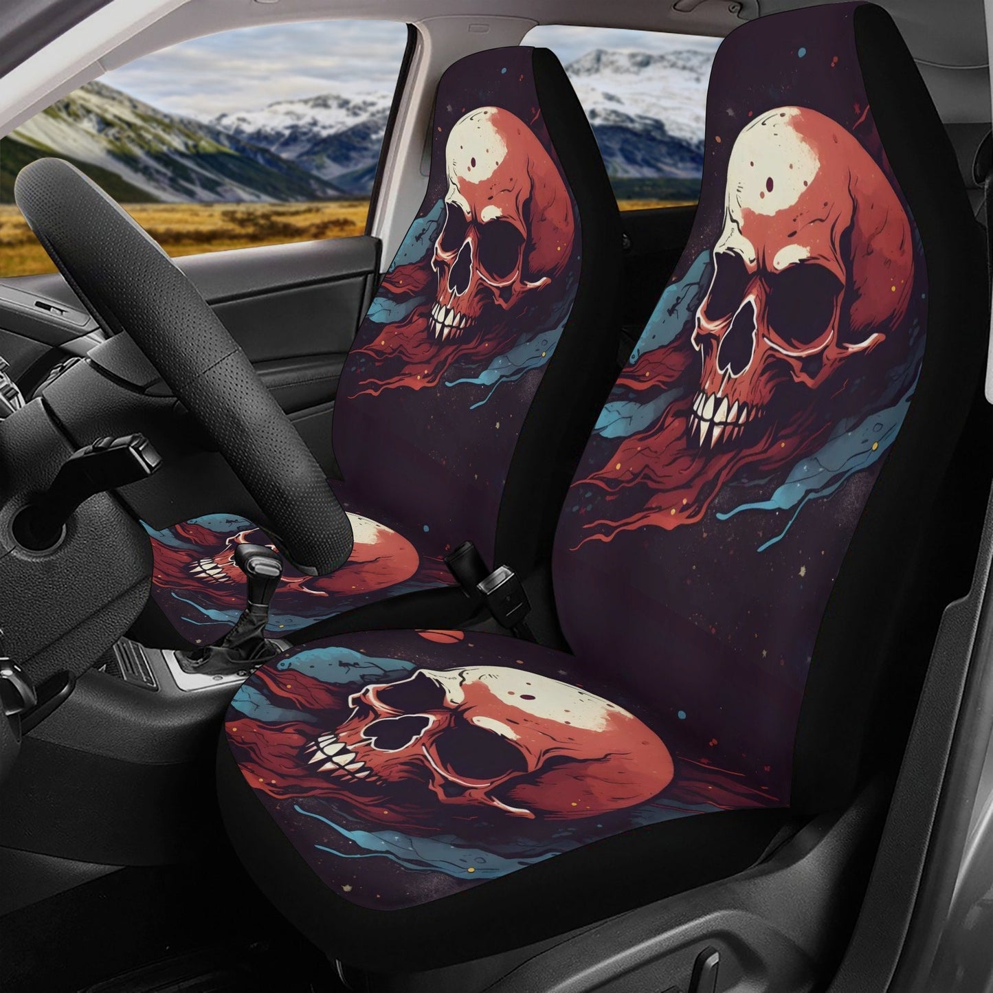 Goth car seat cushion cover, gothic skull car accessories, flower skull car seat cover, biker skull car seat protector, biker skull car seat