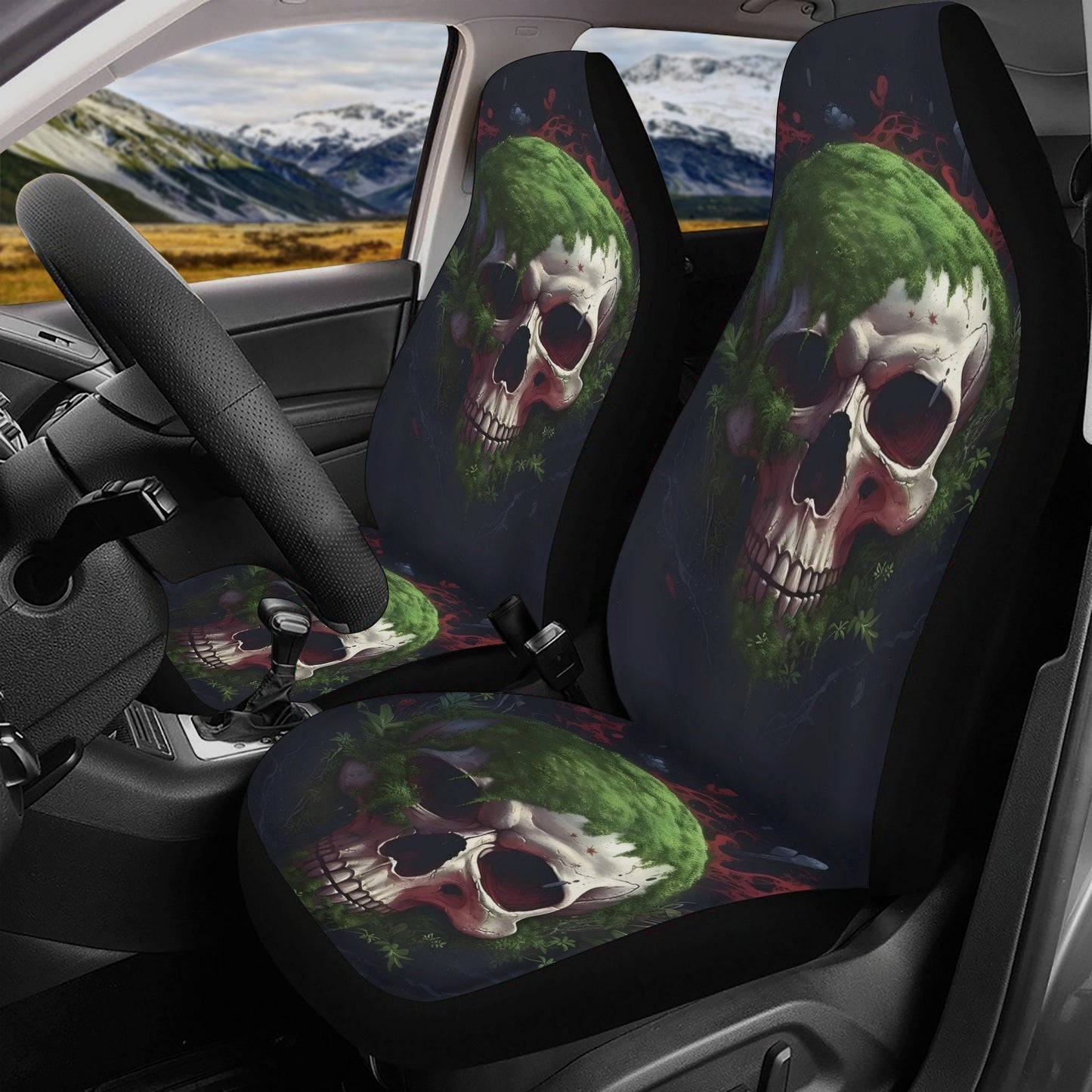 Gothic skull car protector, floral skull seat cover for car skull in fire car protector skull car floor mat accessories seat cover for truck