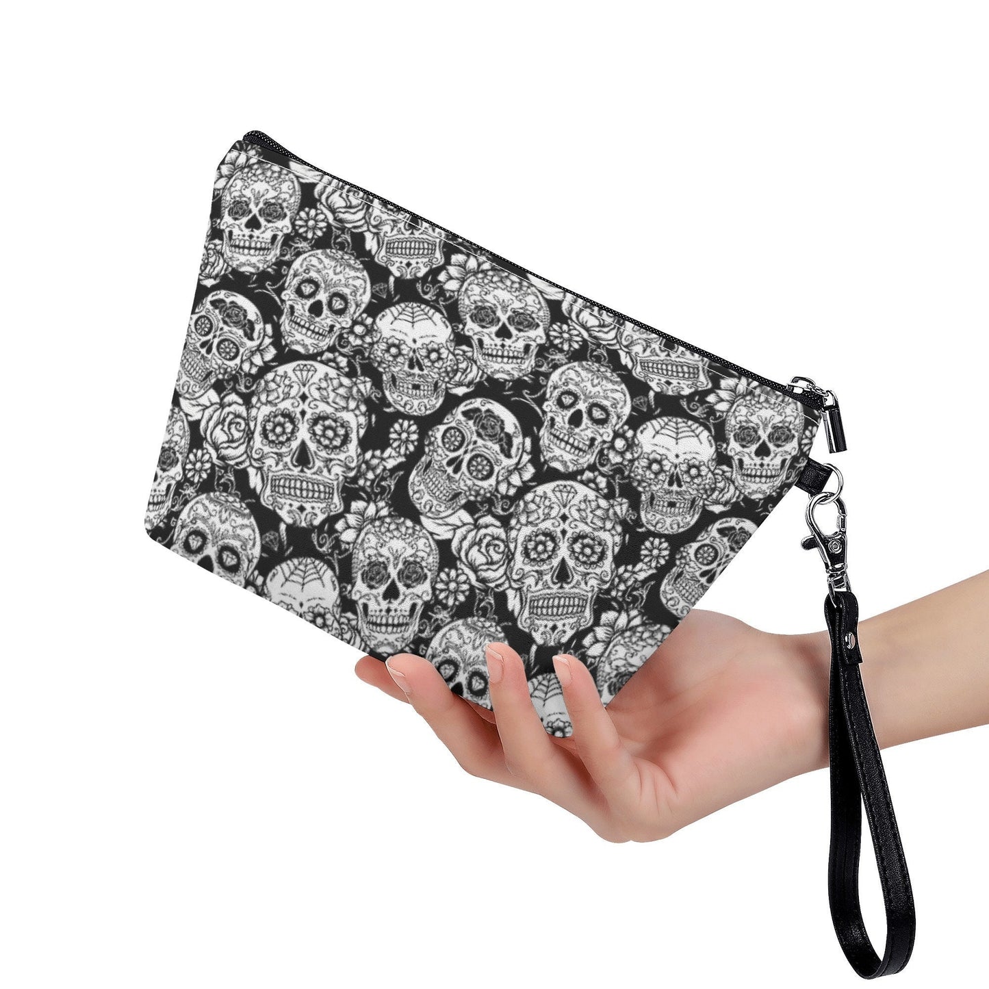 Dia de los muertos skull messenger bag, calaveras skull wallet, candy skull cosmetic bag, calaveras skull tote bag, floral sugar skull tote