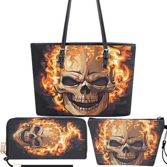 Horror long wallet, flame skull long wallet, goth crossbody bag, gothic skull bag with shoulder strap, flame skull tote bag flame skull bag